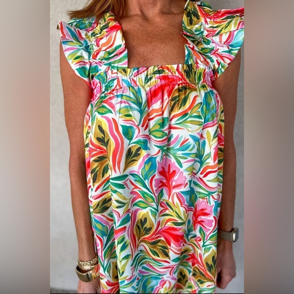White Floral Ruffled Sleeveless Midi Dress - Picture 3 of 5